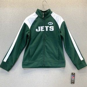 New York Jets Full Zip NFL Football Jacket Coal Women's Small Green White